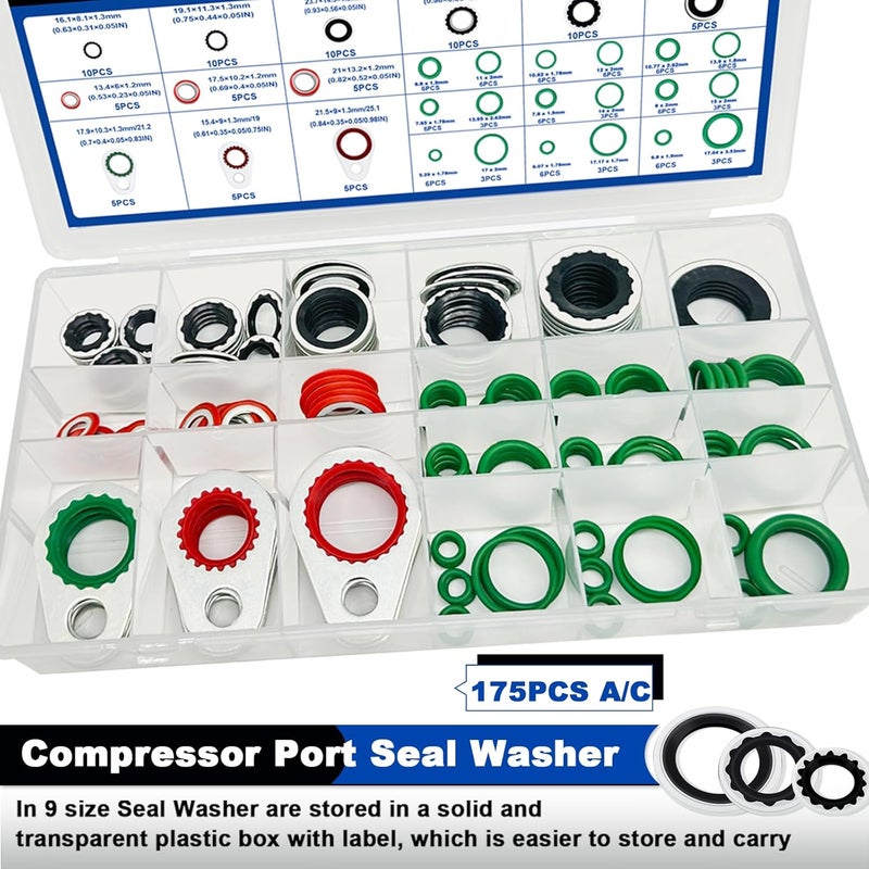 Daptemn 175 PCS A/C Compressor System Seal Washers Kit, 12 Size Air Conditioning Gasket and 18 Size Car AC O Rings, Universal Vehicle Repairs Automotive Self-Centered Washer - Image 4
